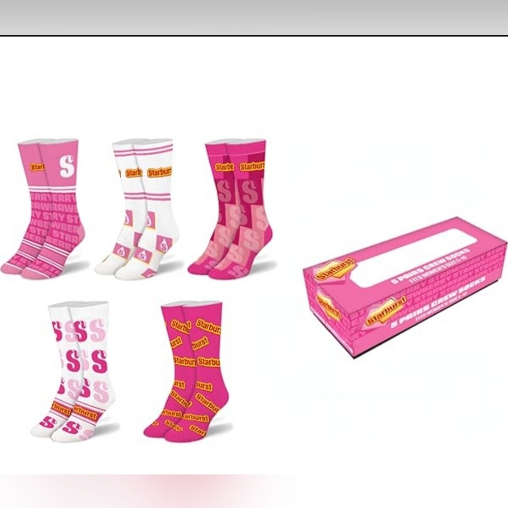 NIB Starburst Pink and White Socks 5 Pair Set - Picture 2 of 2